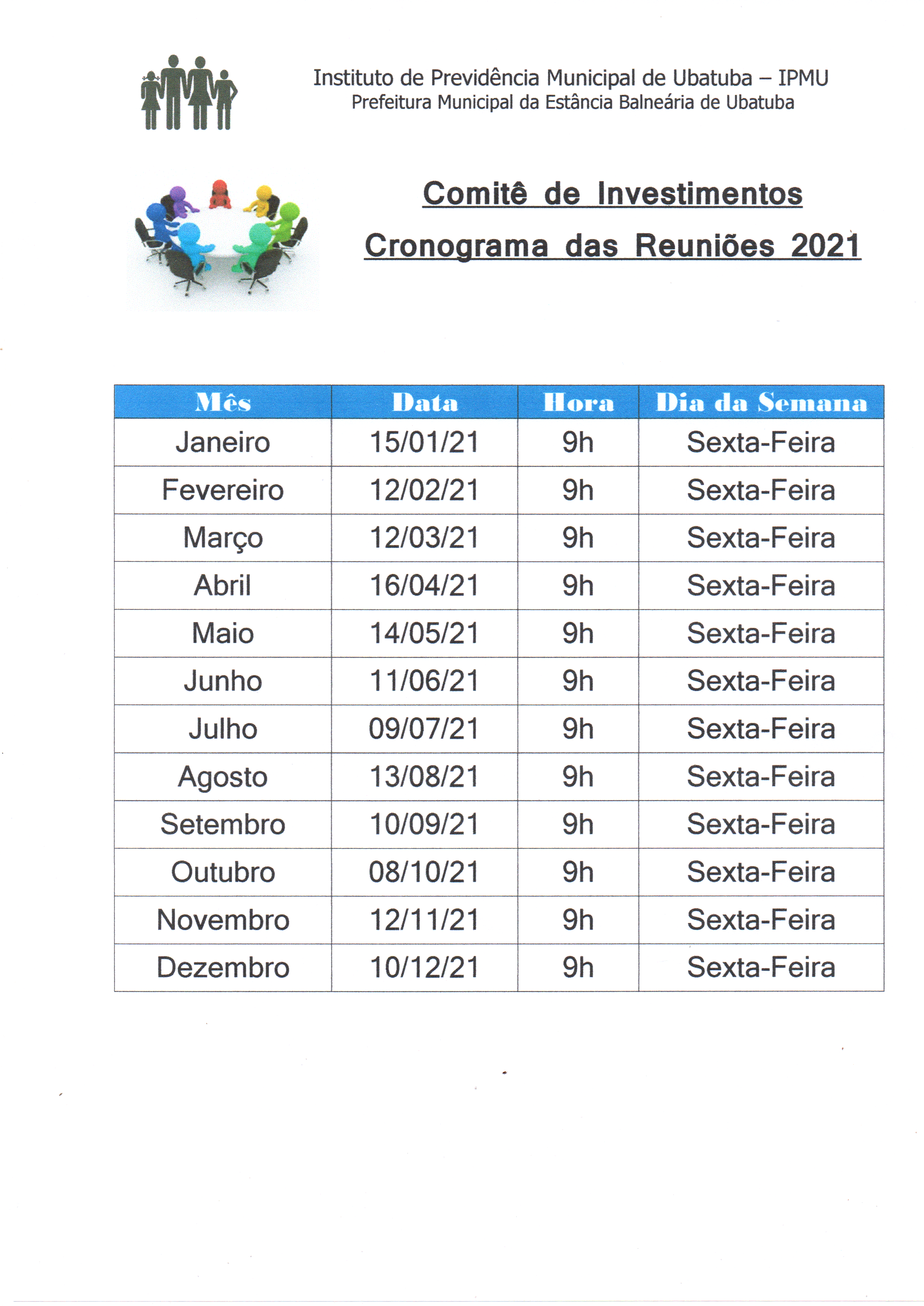 Leia mais sobre o artigo Calendário de Reuniões Comitê de Investimentos 2021