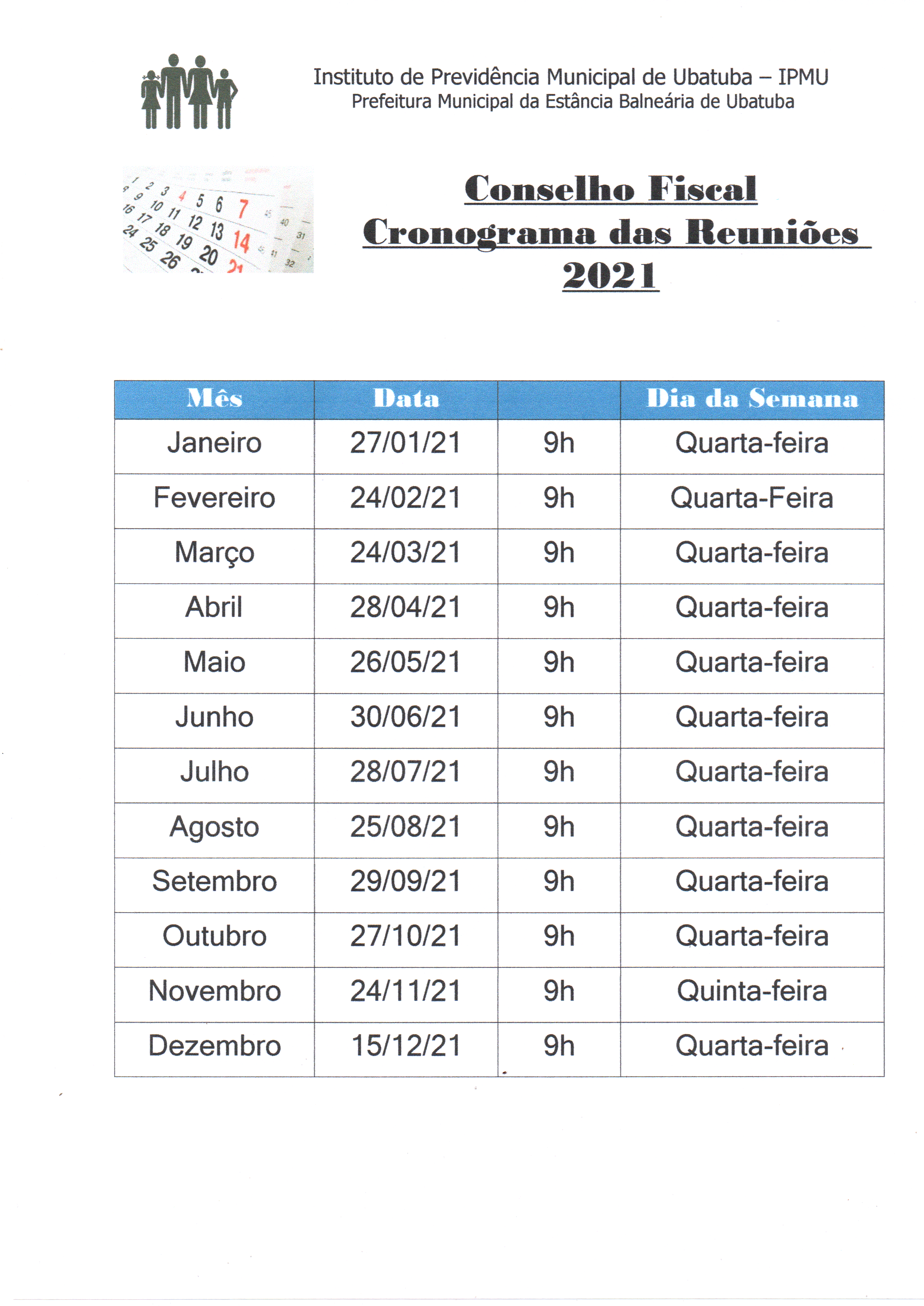 Leia mais sobre o artigo Calendário de Reuniões Conselho Fiscal 2021